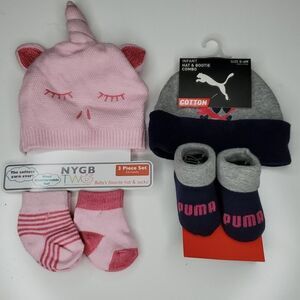 2 NEW BABY GIFT SETS - PUMA FANTASY UNICORN HAT COSTUME INFANT SOCKS